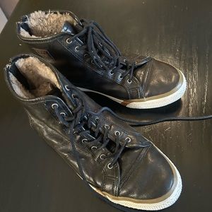Frye black leather, high top athletic shoes.